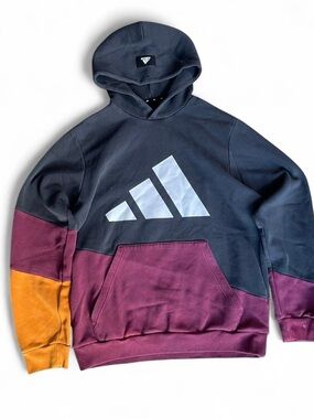 Adidas Men’s Colorblock Hoodie Sweatshirt - Black, Burgundy & Mustard